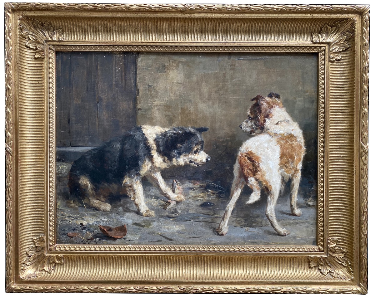 Charles Van Den Eycken ( 1859 – Bruxelles – 1923 ) - ' Chien protégeant son déjeuner '