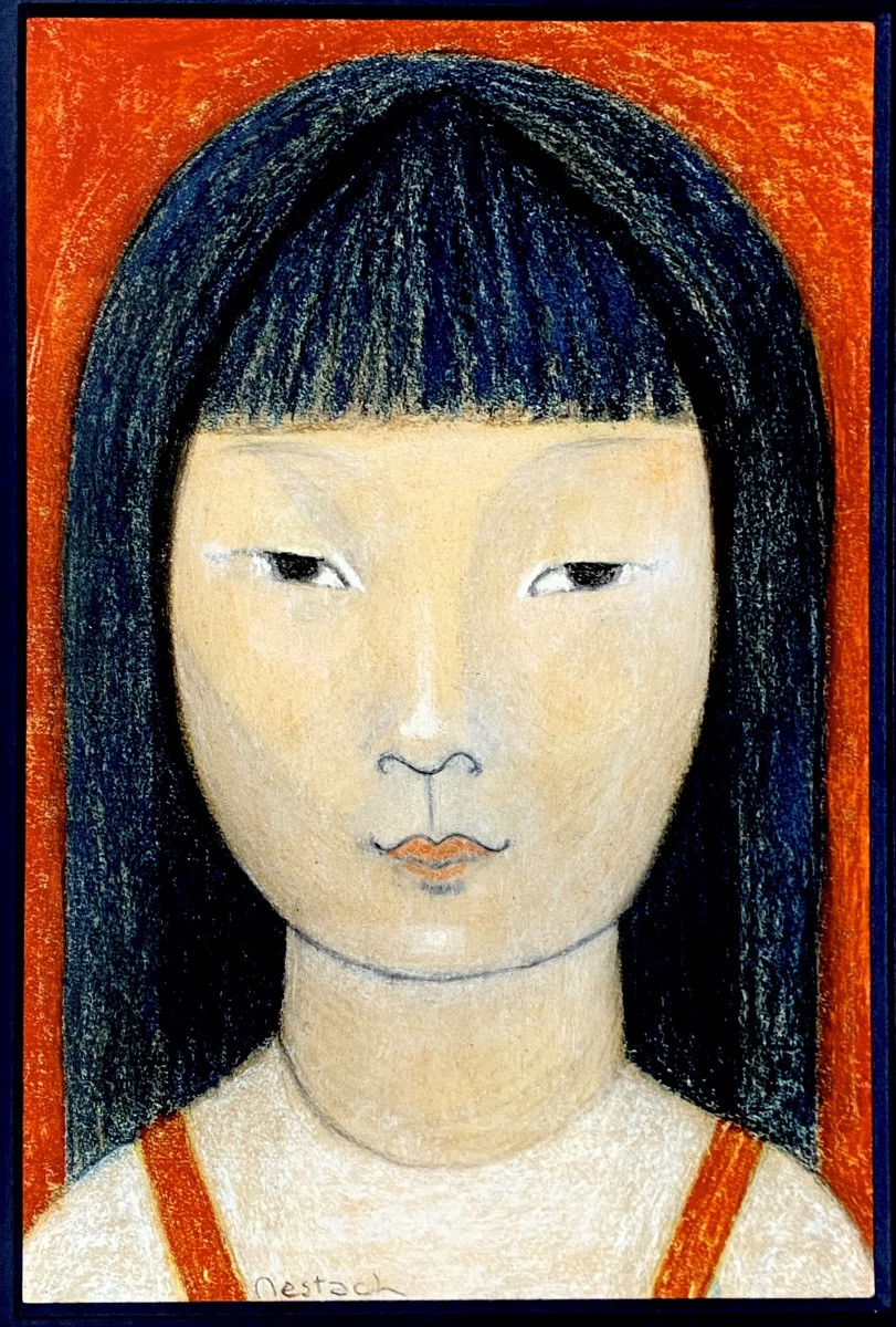 Jean Willy Mestach (1936 – Gand – 2014) - ' Portrait d'une jeune fille asiatique '