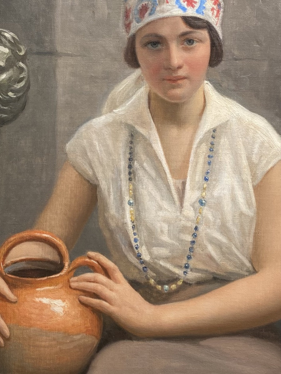 Léon Gérard Crépy ( Lille 1872 – 1944 ) -  ' Jeune fille avec une cruche '-photo-3