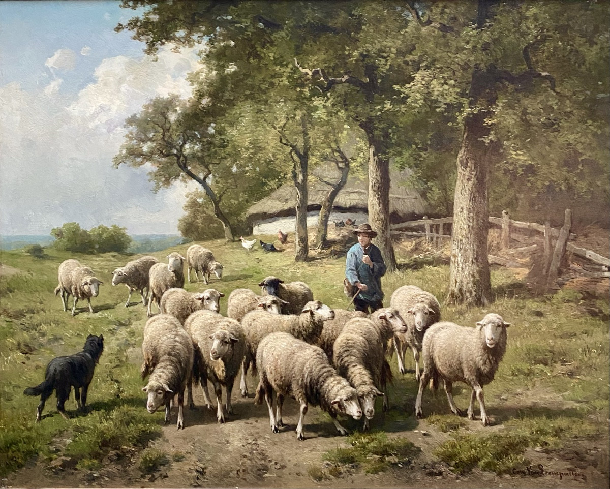 Cornelis Van Leemputten ( 1841 – 1902 ) - ' The Shepherd With His Flock '-photo-2