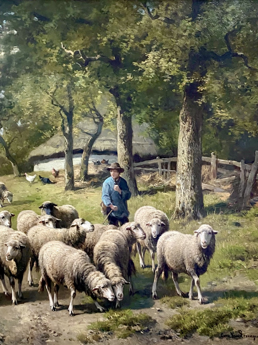 Cornelis Van Leemputten ( 1841 – 1902 ) - ' The Shepherd With His Flock '-photo-1