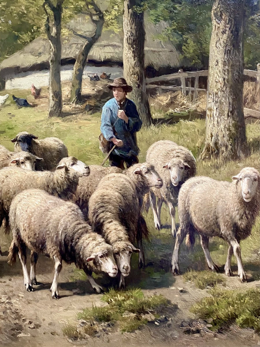 Cornelis Van Leemputten ( 1841 – 1902 ) - ' The Shepherd With His Flock '-photo-3