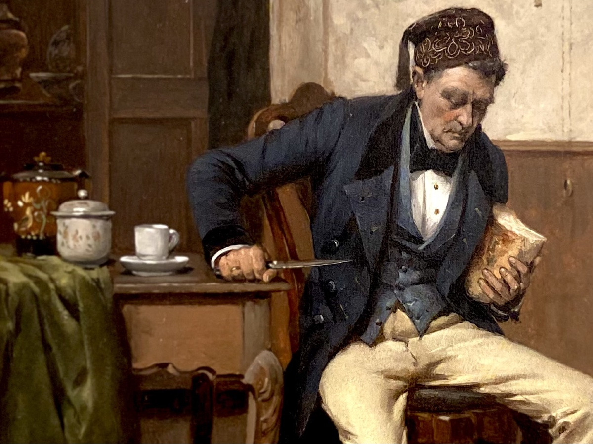 Gérard Portielje (antwerp 1856 – 1929 Remich, Luxembourg) Belgian Painter - 'cutting The Bread'-photo-4