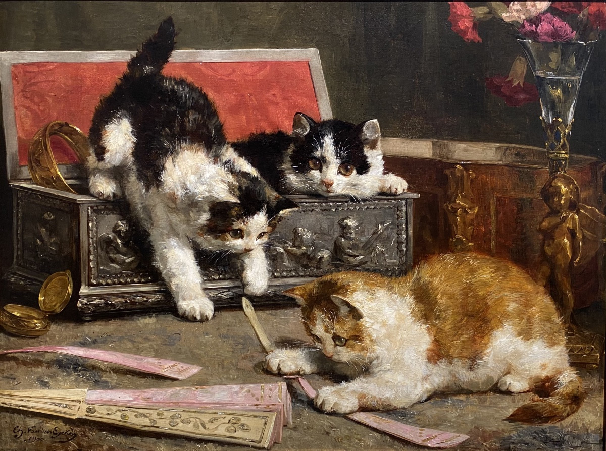 Charles Van Den Eycken (1859 – Brussels – 1923)  - ' Curious Kittens'-photo-2
