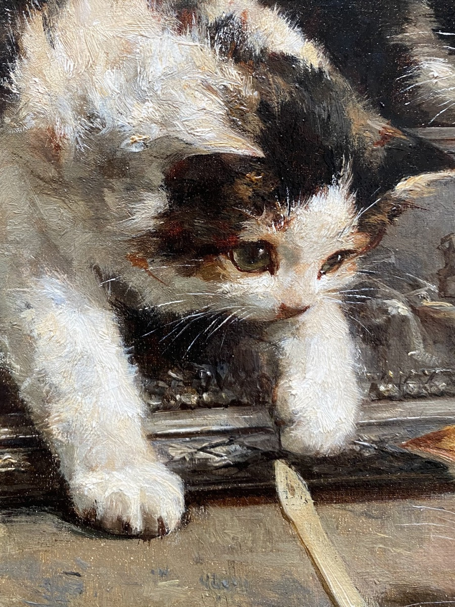 Charles Van Den Eycken (1859 – Brussels – 1923)  - ' Curious Kittens'-photo-2