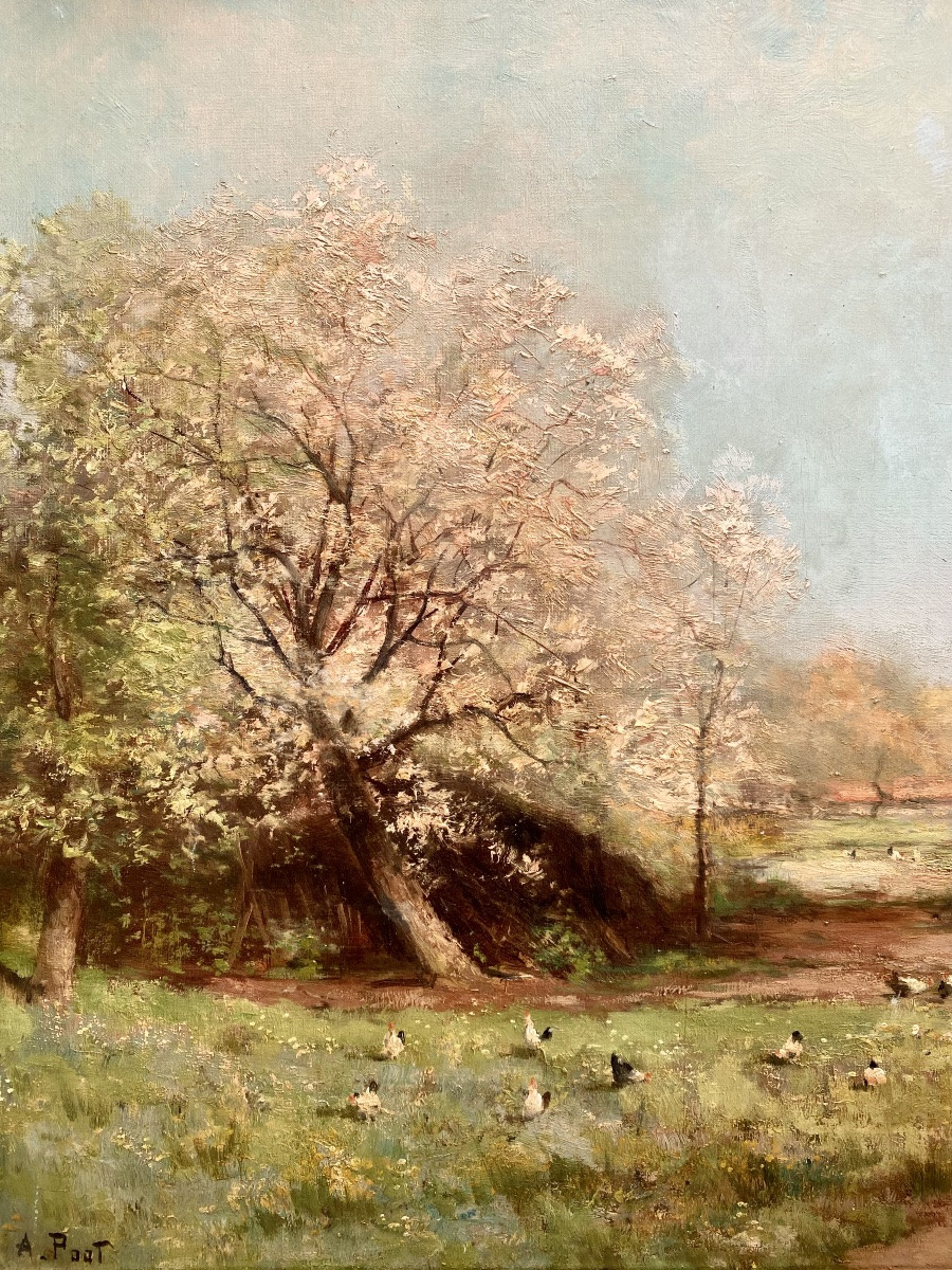 Adolphe Poot (1924 – 2006) Peintre belge - « Ferme au printemps »-photo-3