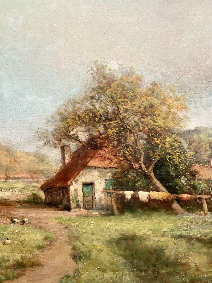 Adolphe Poot (1924 – 2006) Peintre belge - « Ferme au printemps »-photo-1