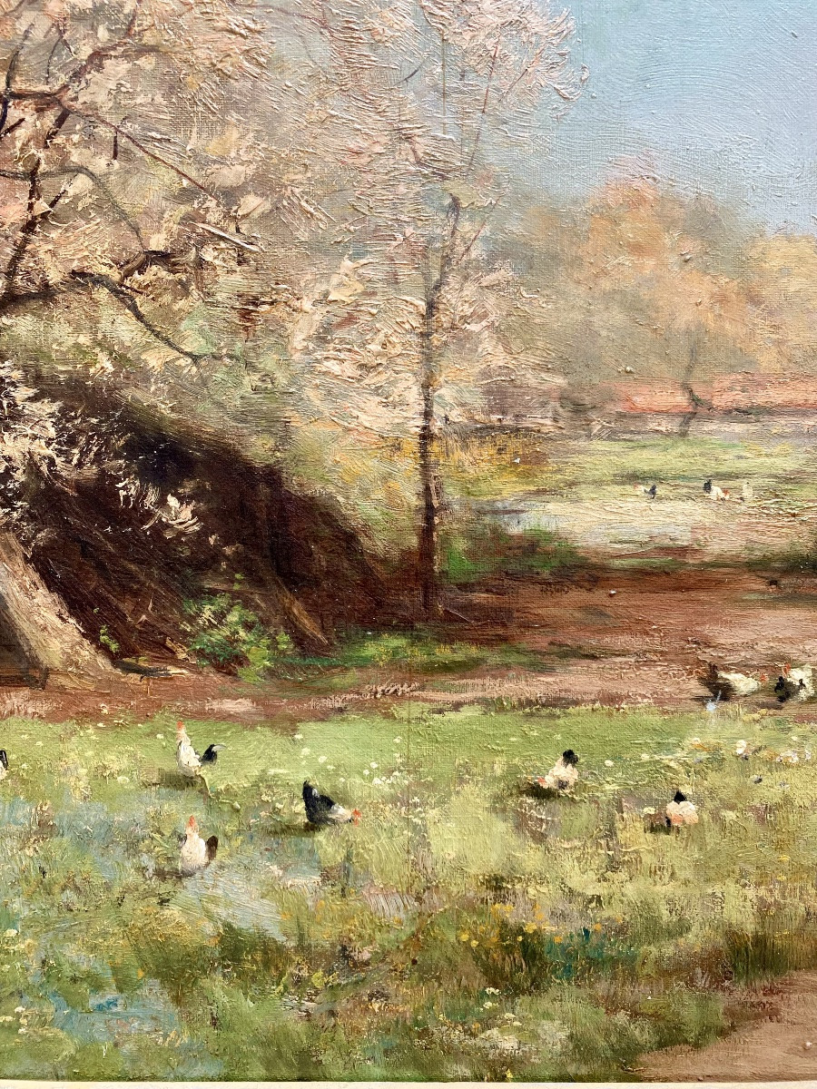 Adolphe Poot (1924 – 2006) Peintre belge - « Ferme au printemps »-photo-3