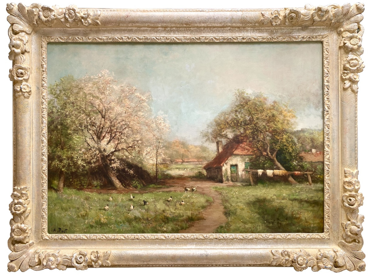 Adolphe Poot (1924 – 2006) Peintre belge - « Ferme au printemps »