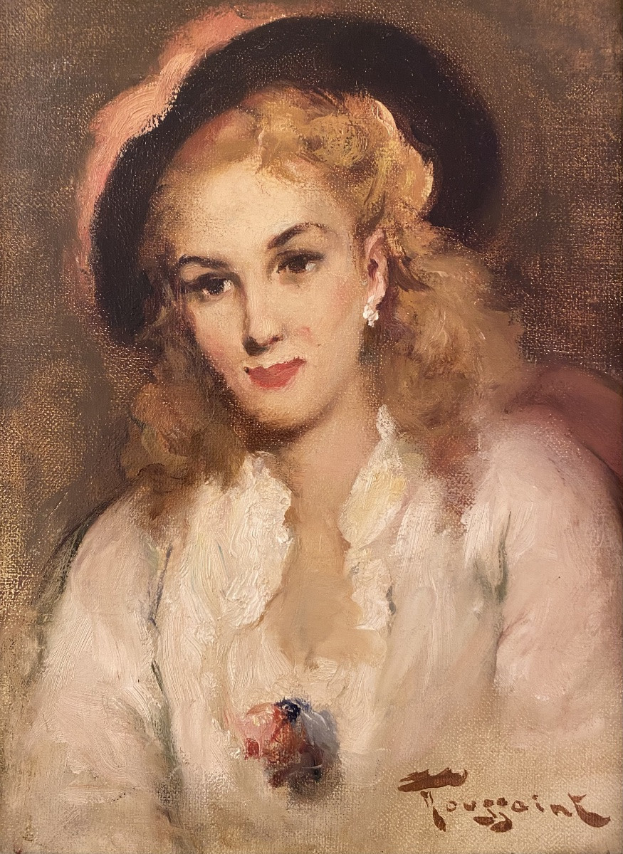 Fernand Toussaint (1873 – Bruxelles – 1956) - « Dame au chapeau noir »-photo-2