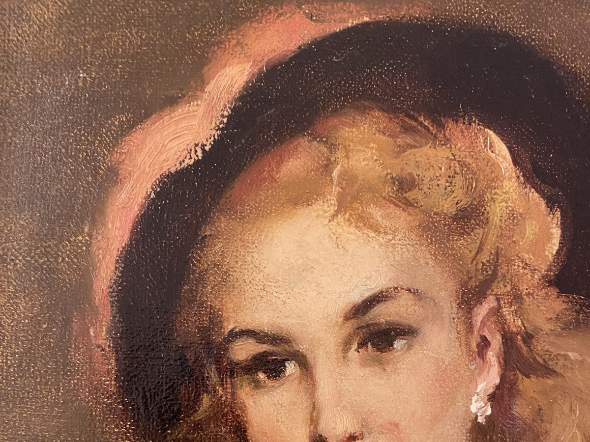 Fernand Toussaint (1873 – Bruxelles – 1956) - « Dame au chapeau noir »-photo-3