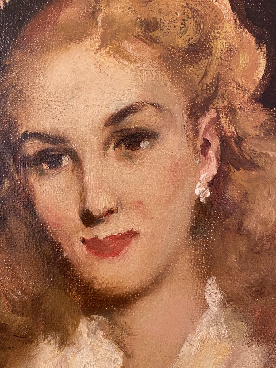 Fernand Toussaint (1873 – Bruxelles – 1956) - « Dame au chapeau noir »-photo-2