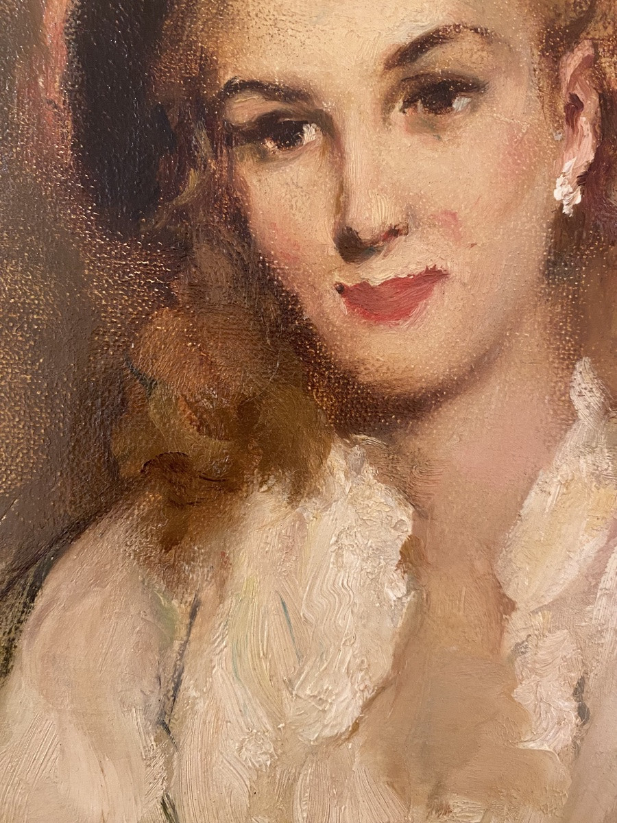 Fernand Toussaint (1873 – Bruxelles – 1956) - « Dame au chapeau noir »-photo-3