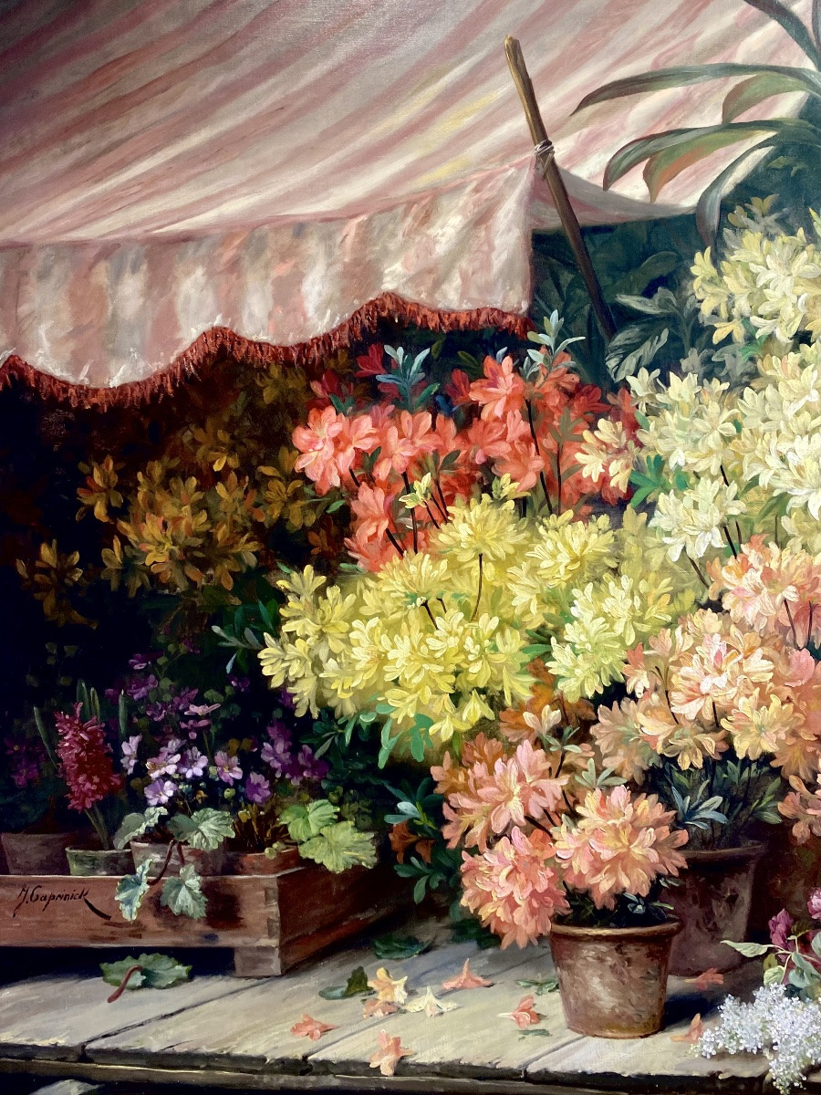 Jean Capeinick ( Gand 1838 – 1890 Bruxelles ) - ' Un étalage de fleurs – At the Floris '-photo-1