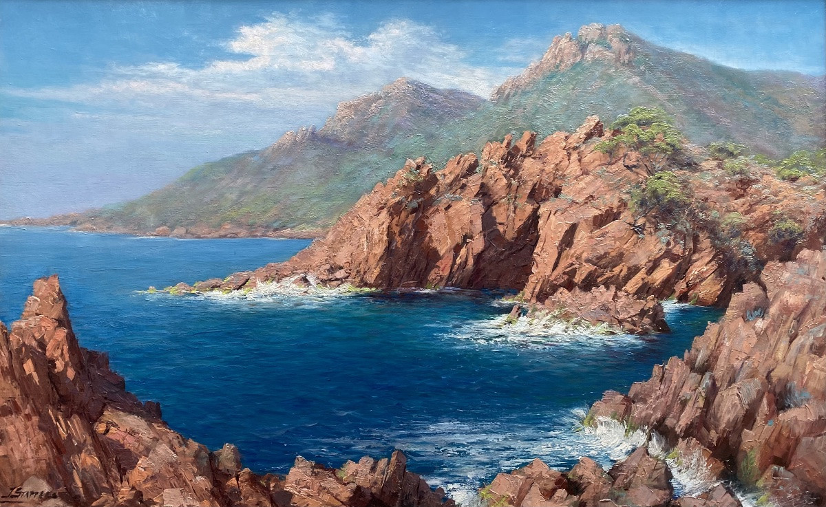 Julien Stappers ( 1875 – 1960 ) - ' Les falaises de l’Esterel sur la Méditerranée '-photo-2