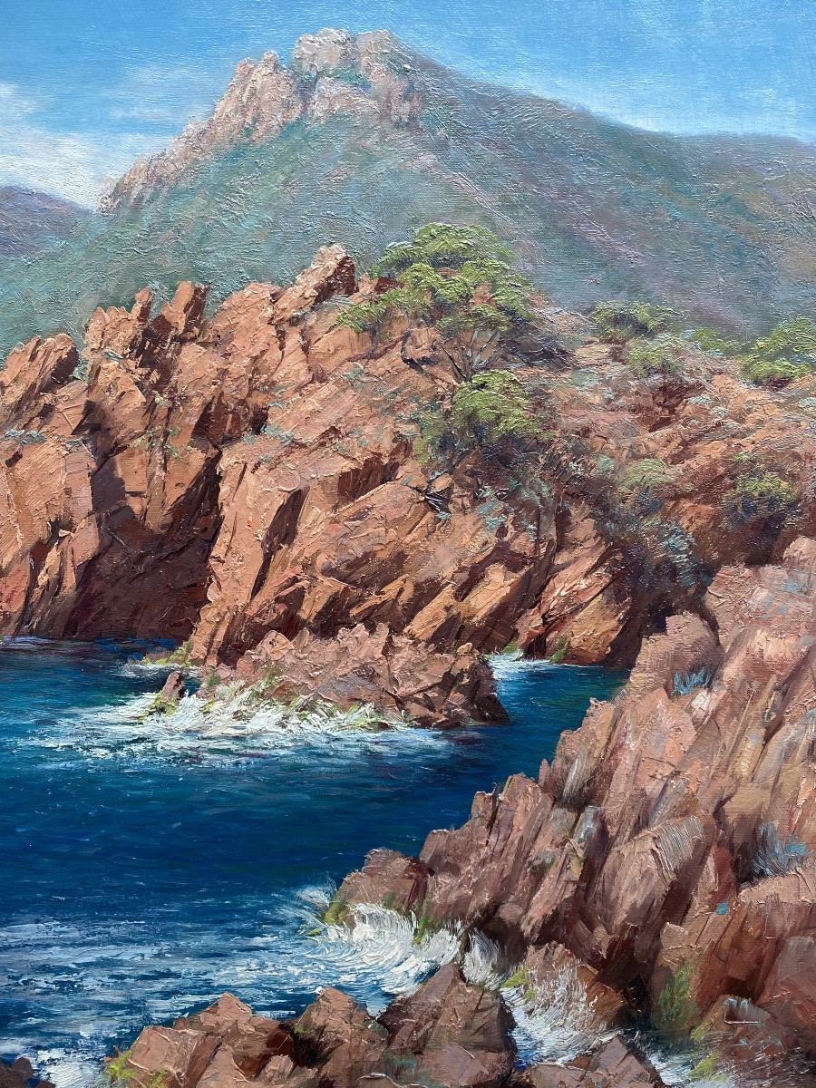 Julien Stappers ( 1875 – 1960 ) - ' Les falaises de l’Esterel sur la Méditerranée '-photo-4