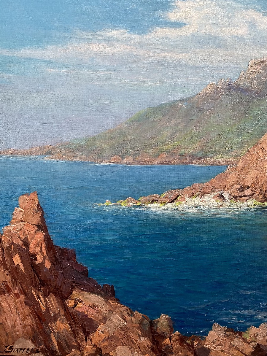 Julien Stappers ( 1875 – 1960 ) - ' Les falaises de l’Esterel sur la Méditerranée '-photo-1