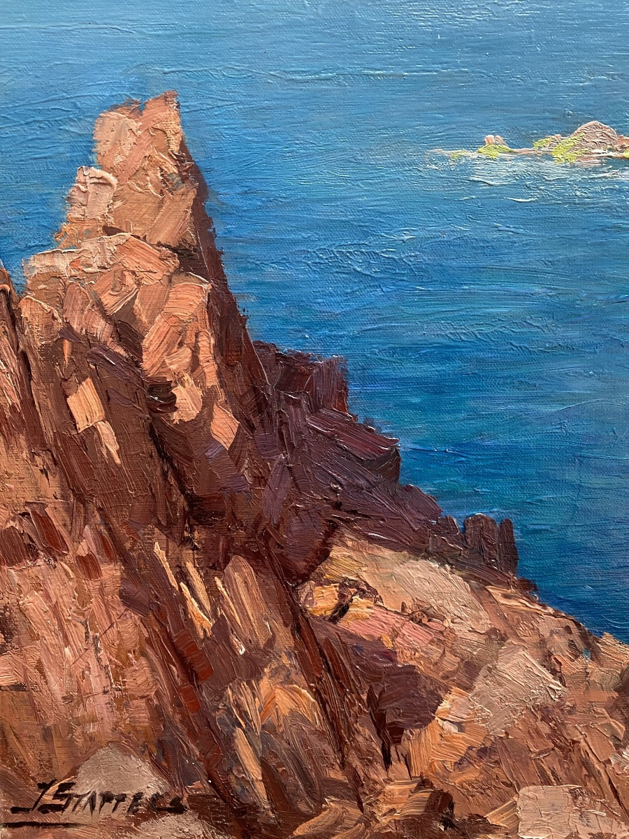 Julien Stappers ( 1875 – 1960 ) - ' Les falaises de l’Esterel sur la Méditerranée '-photo-2