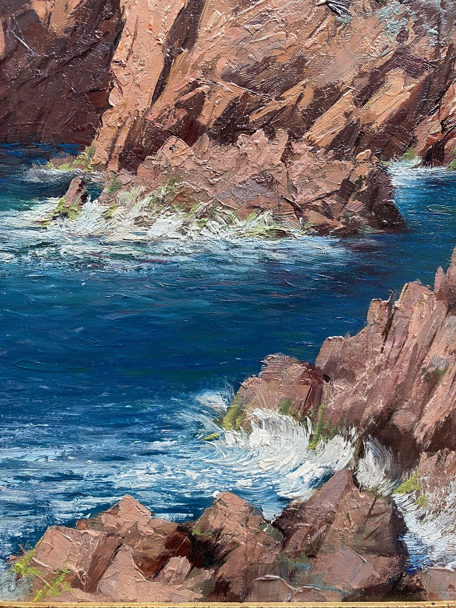 Julien Stappers ( 1875 – 1960 ) - ' Les falaises de l’Esterel sur la Méditerranée '-photo-3