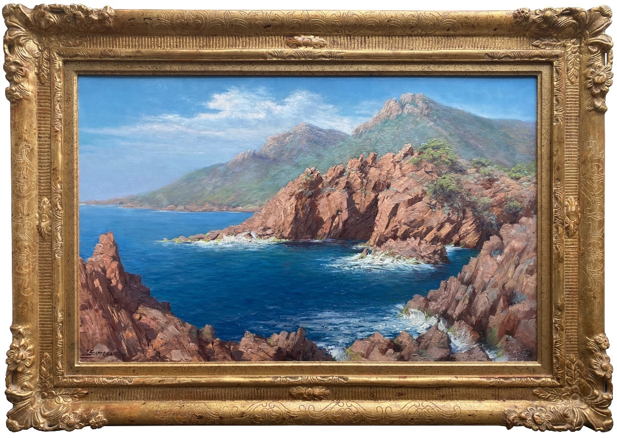 Julien Stappers ( 1875 – 1960 ) - ' Les falaises de l’Esterel sur la Méditerranée '
