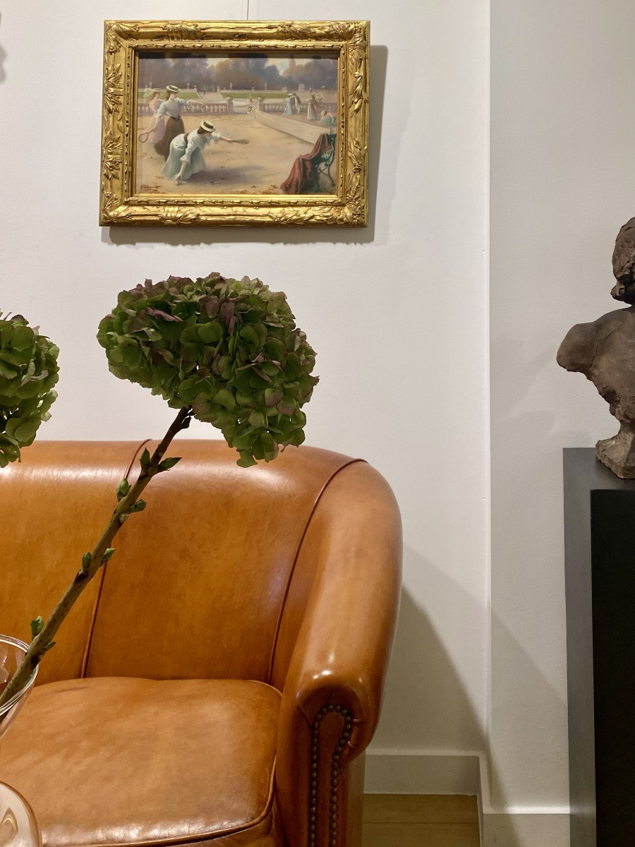 Henri Pasquier XIXᵉ – XXᵉ siècle, Peintre français - « Tennis dans le parc du château »-photo-3