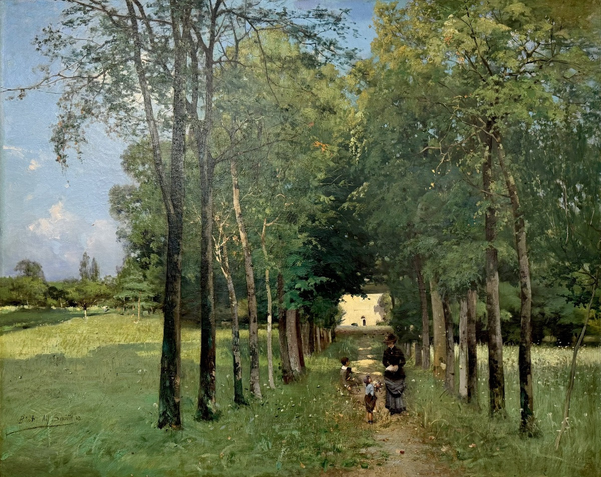 Alfred Smith (bordeaux 1854 – 1936 Paris) – “mother And Children On A Wooded Path In Bordeaux”-photo-2