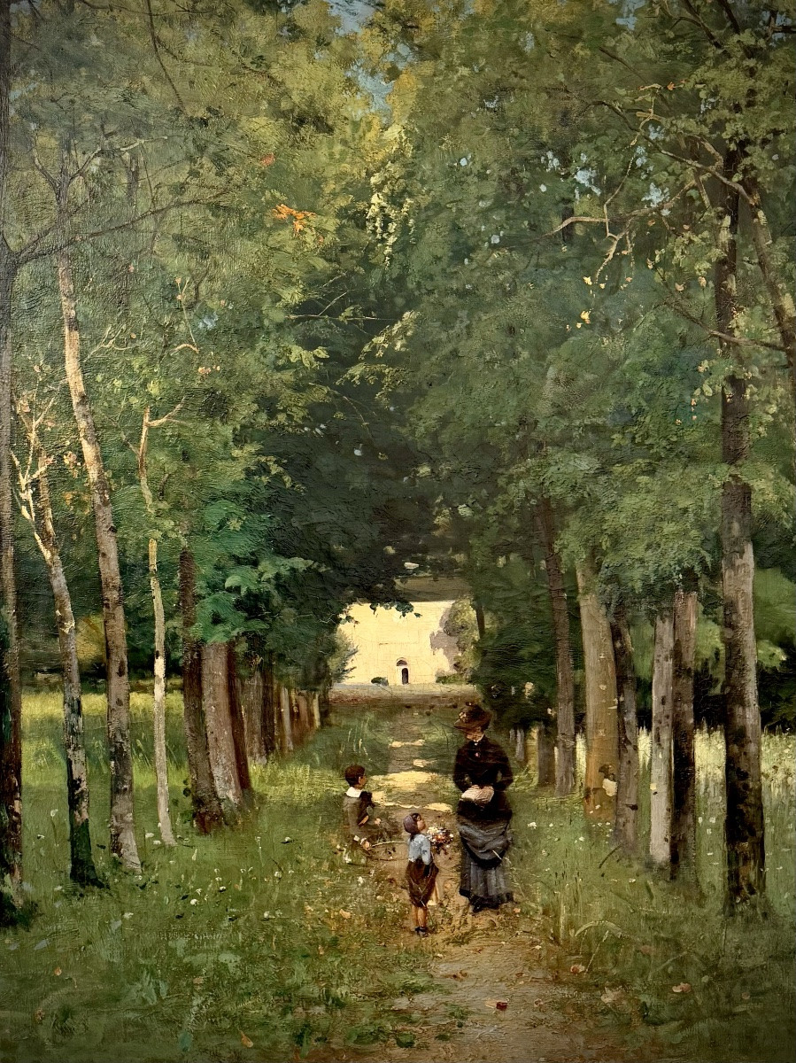 Alfred Smith (bordeaux 1854 – 1936 Paris) – “mother And Children On A Wooded Path In Bordeaux”-photo-4