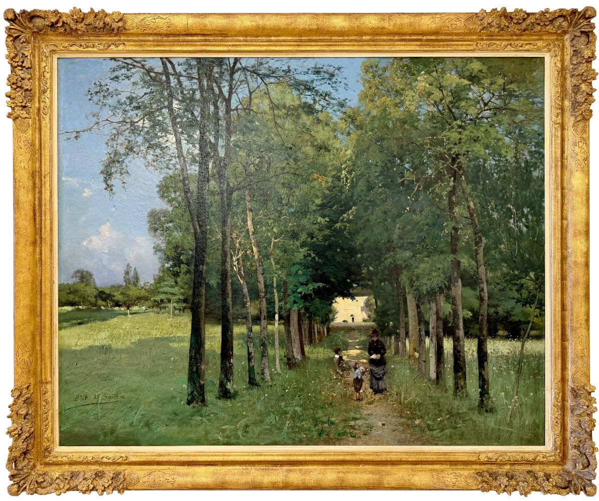 Alfred Smith (bordeaux 1854 – 1936 Paris) – “mother And Children On A Wooded Path In Bordeaux”