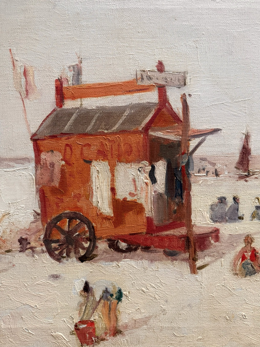 Frans Smeers (1873  – 1960) - ' Cabine de plage par une journée ensoleillée – Plage La Panne '-photo-3
