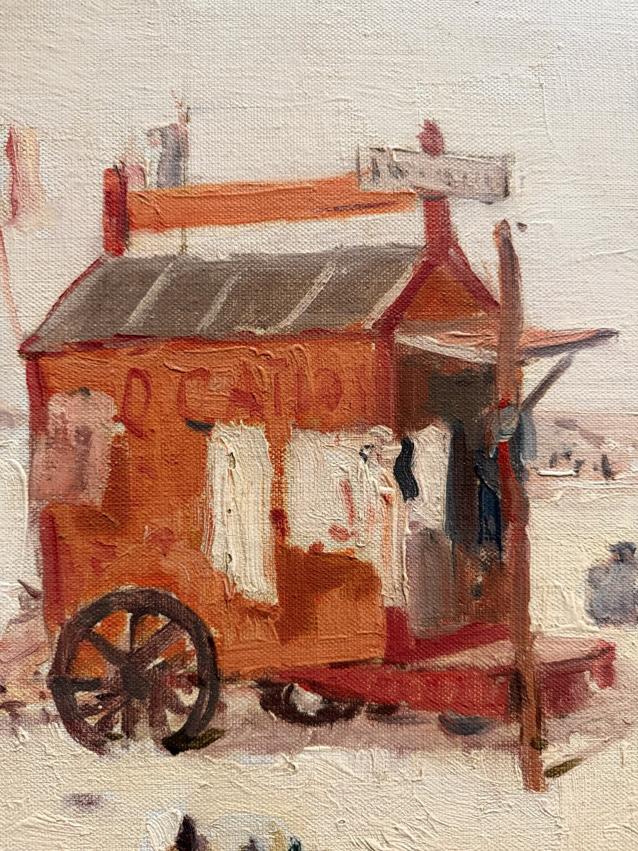 Frans Smeers (1873  – 1960) - ' Cabine de plage par une journée ensoleillée – Plage La Panne '-photo-5
