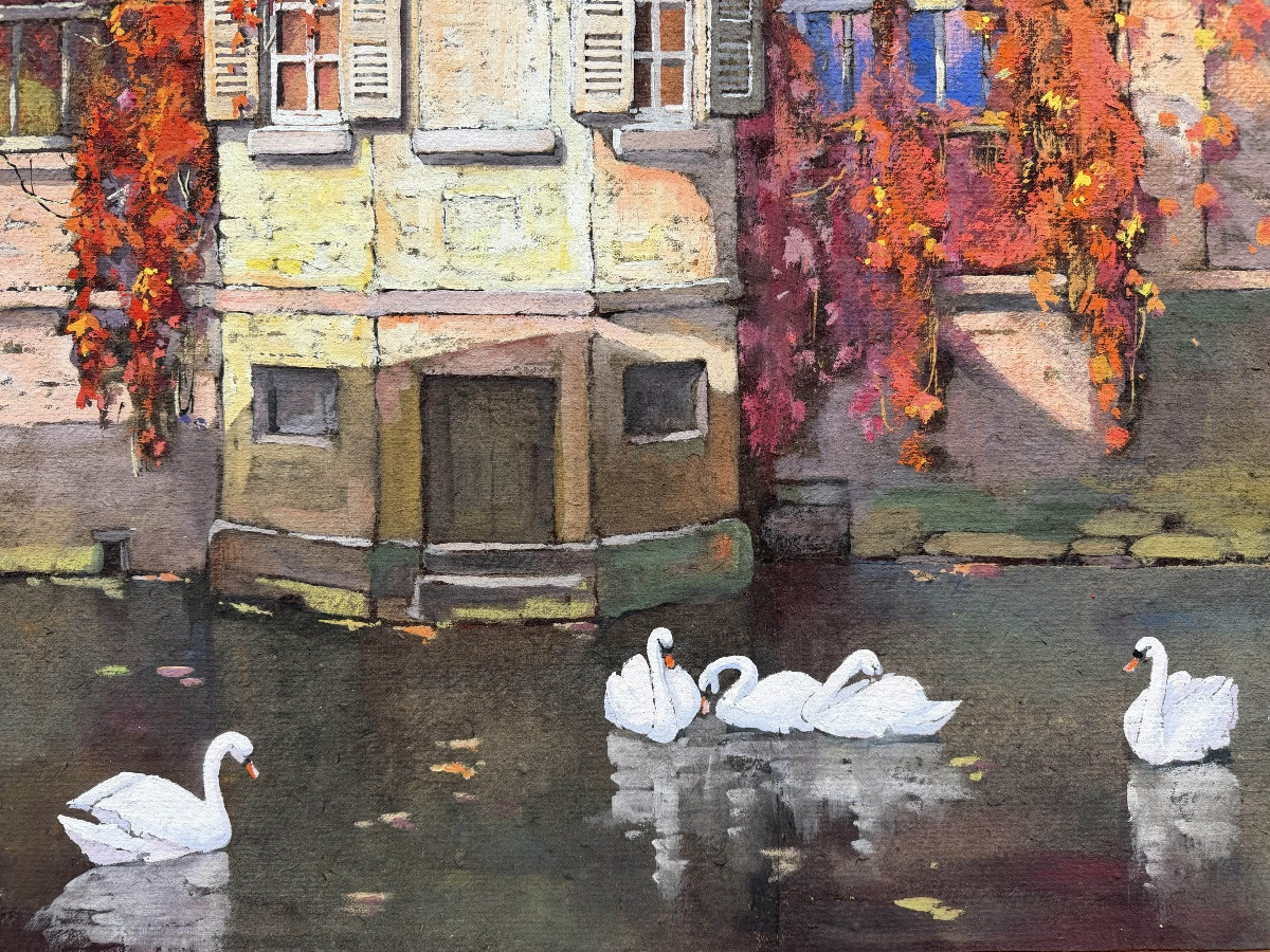 Louis Reckelbus (1864 – Bruges – 1958) - « Vue du canal de Bruges, Grogenerei »-photo-2