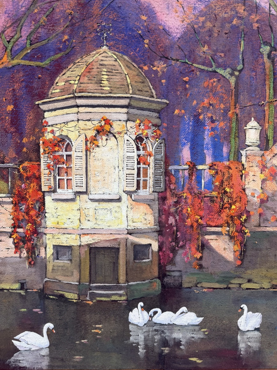 Louis Reckelbus (1864 – Bruges – 1958) - « Vue du canal de Bruges, Grogenerei »-photo-4