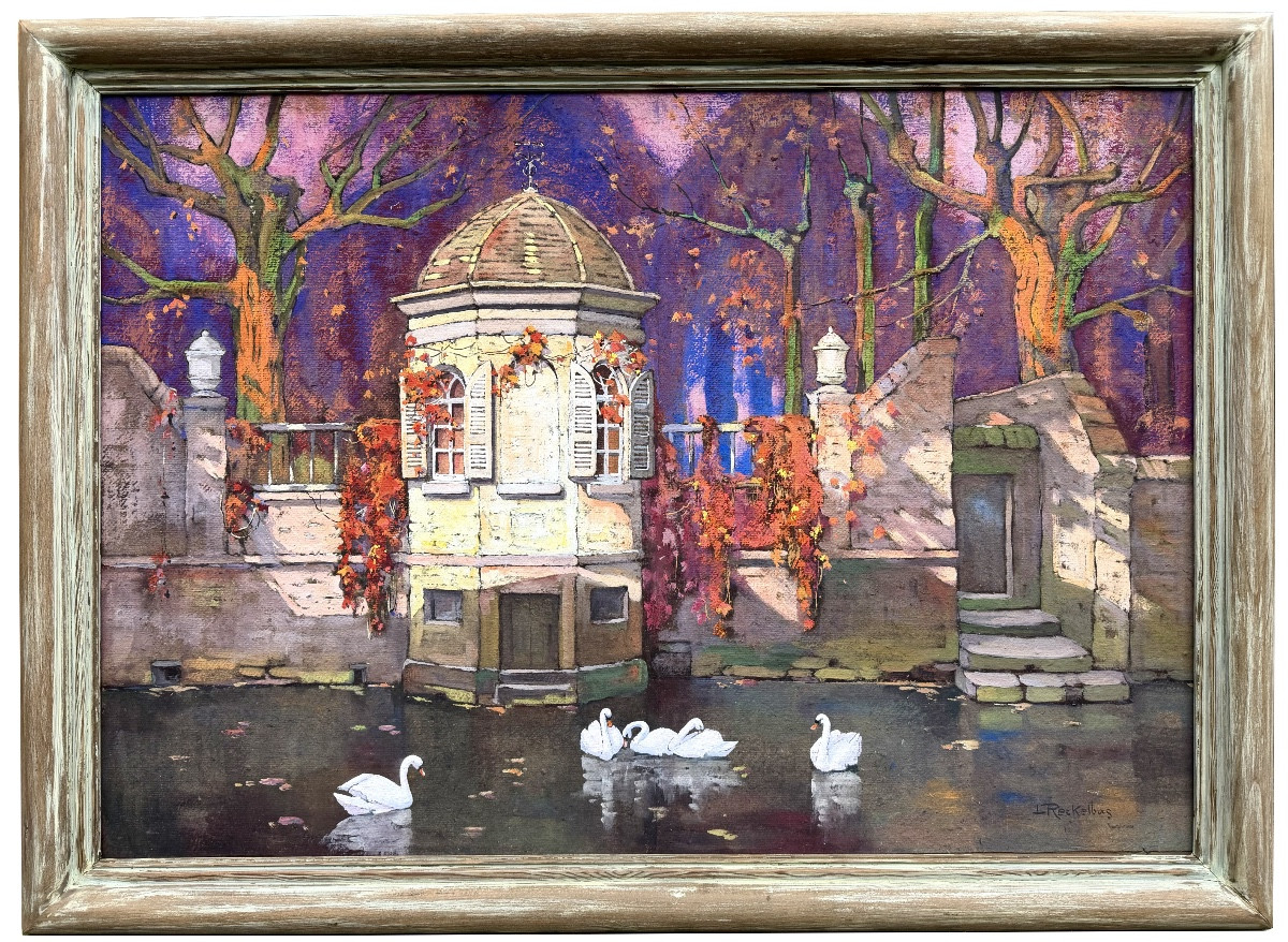 Louis Reckelbus (1864 – Bruges – 1958) - « Vue du canal de Bruges, Grogenerei »