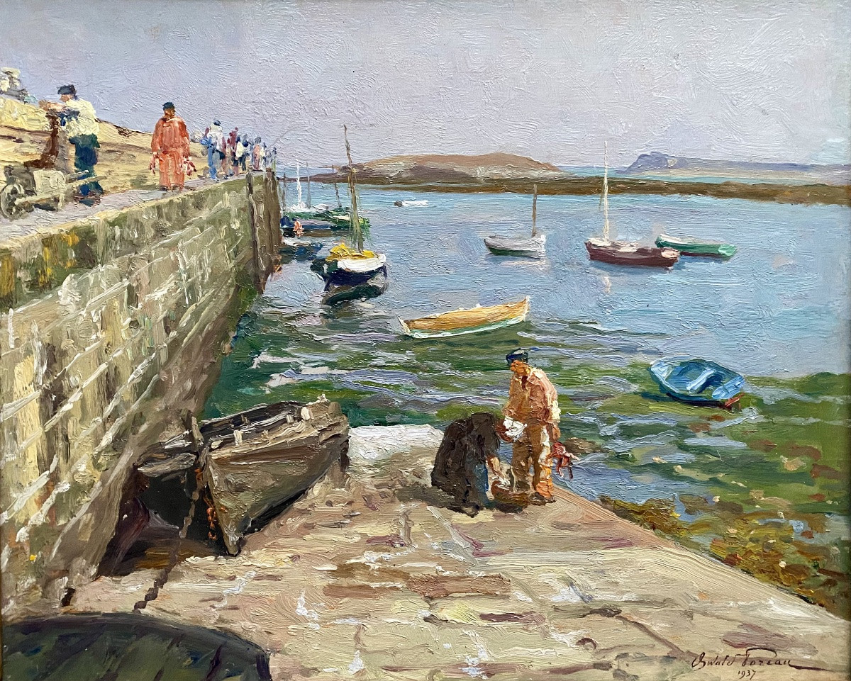 'Basse mer à Portivy, Bretagne'  by Oswald Poreau (Schaerbeek 1877 – 1955 Waterloo)-photo-2