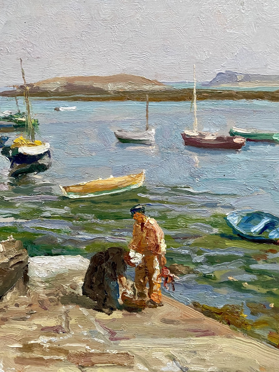'Basse mer à Portivy, Bretagne'  by Oswald Poreau (Schaerbeek 1877 – 1955 Waterloo)-photo-2