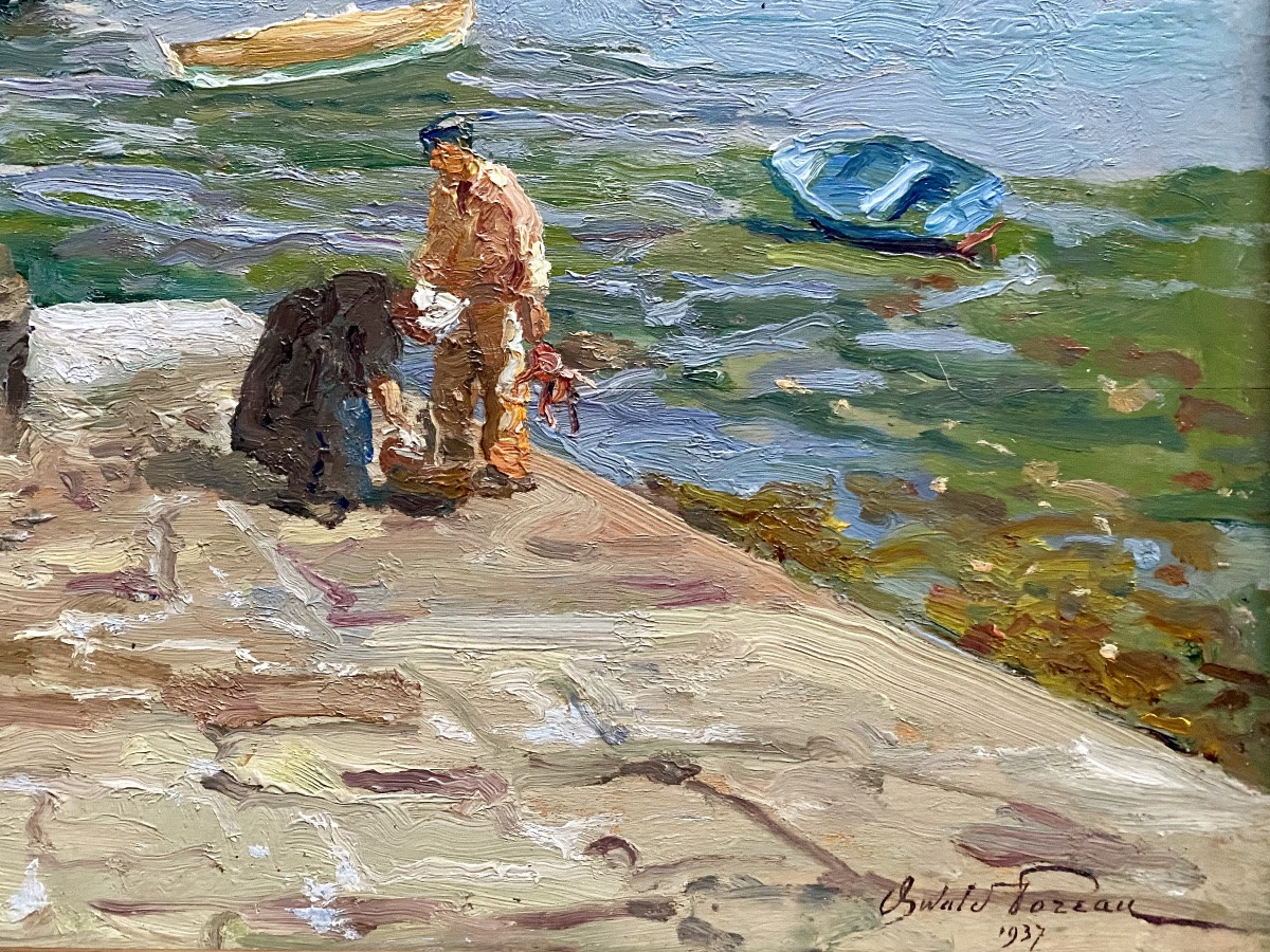 'Basse mer à Portivy, Bretagne'  by Oswald Poreau (Schaerbeek 1877 – 1955 Waterloo)-photo-7