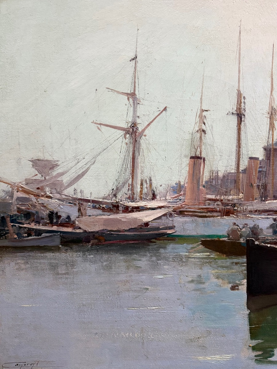 Jacques Marie Omer Camoreyt (1871 – 1963) - ' French Harbour In The Morning Light '-photo-1