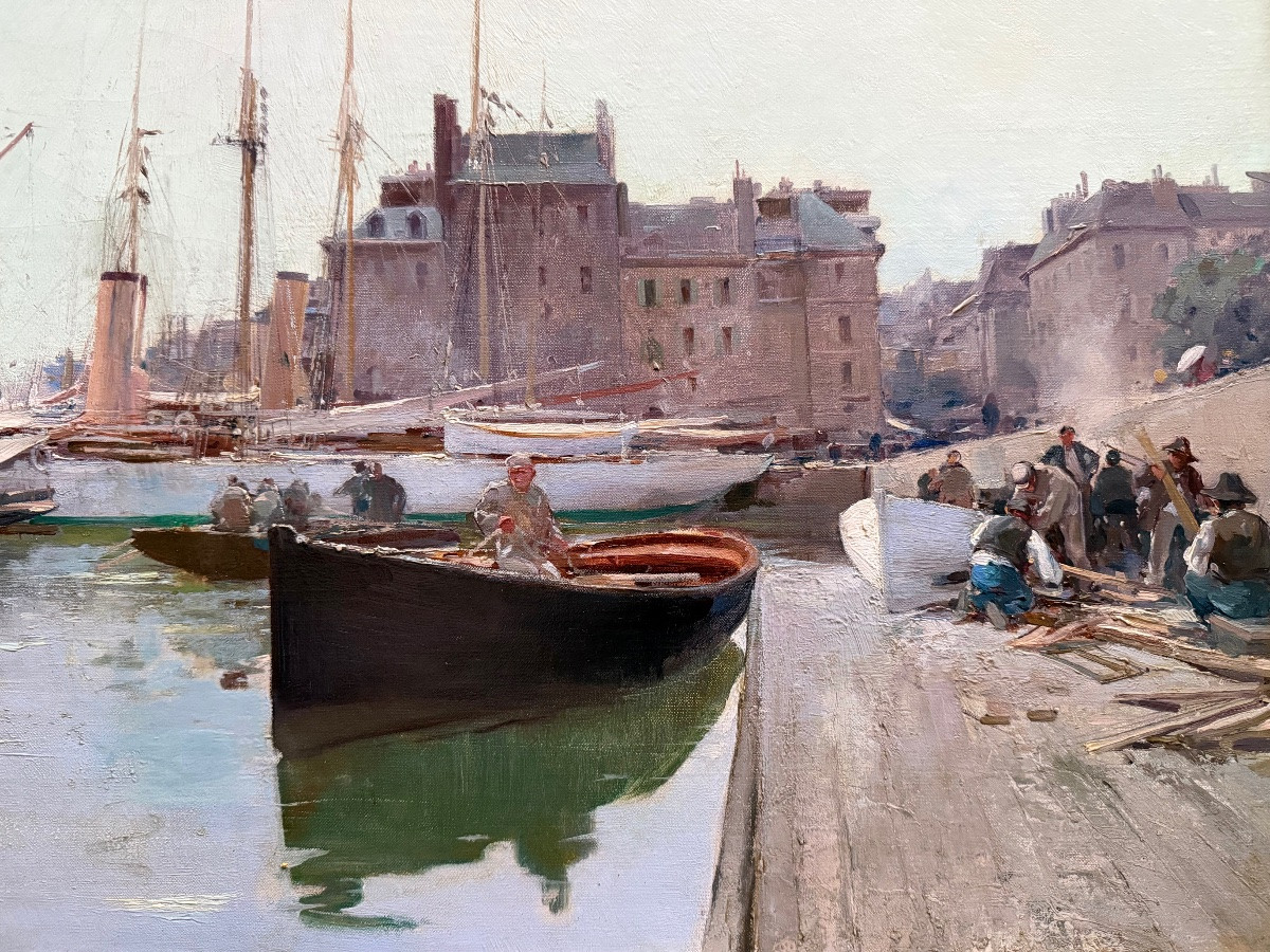 Jacques Marie Omer Camoreyt (1871 – 1963) - ' French Harbour In The Morning Light '-photo-4