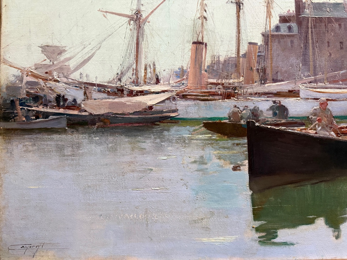 Jacques Marie Omer Camoreyt (1871 – 1963) - ' French Harbour In The Morning Light '-photo-5