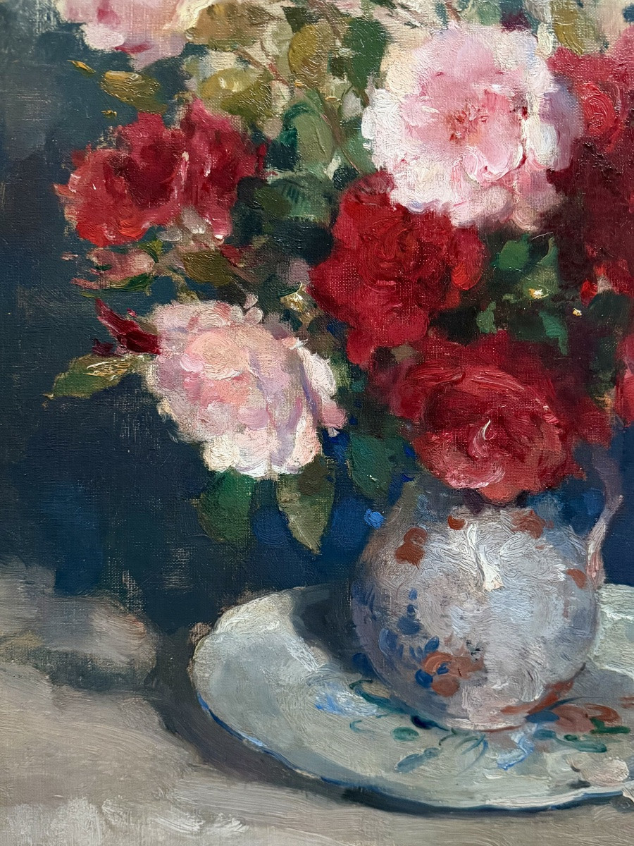 Charles Swyncop ( 1895 – Bruxelles – 1970 ) -  « Roses roses et rouges »-photo-3