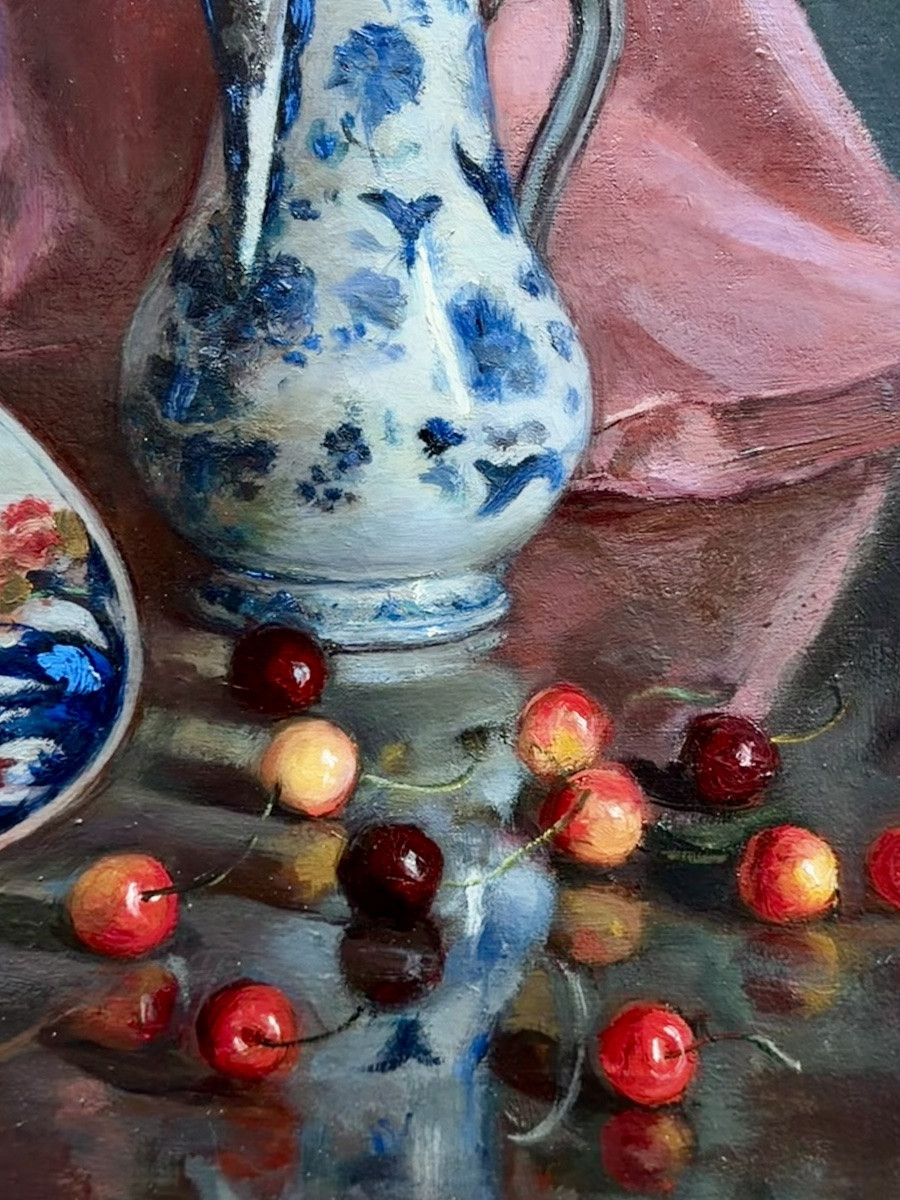 Jan Van Puyenbroeck ( 1887 – 1972 ) -  ' Nature morte aux cerises '-photo-2