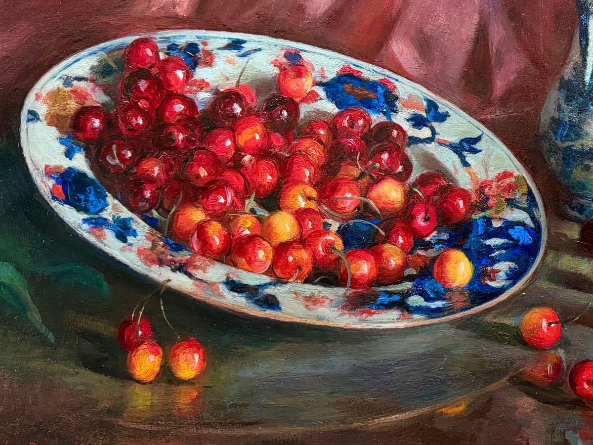 Jan Van Puyenbroeck ( 1887 – 1972 ) -  ' Nature morte aux cerises '-photo-4