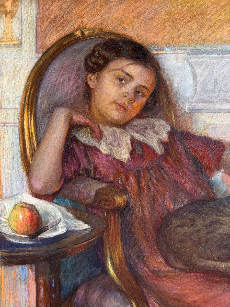 Friedrich Ferdinand (1863 – 1923) - 'girl With Cat By The Fireplace'-photo-3