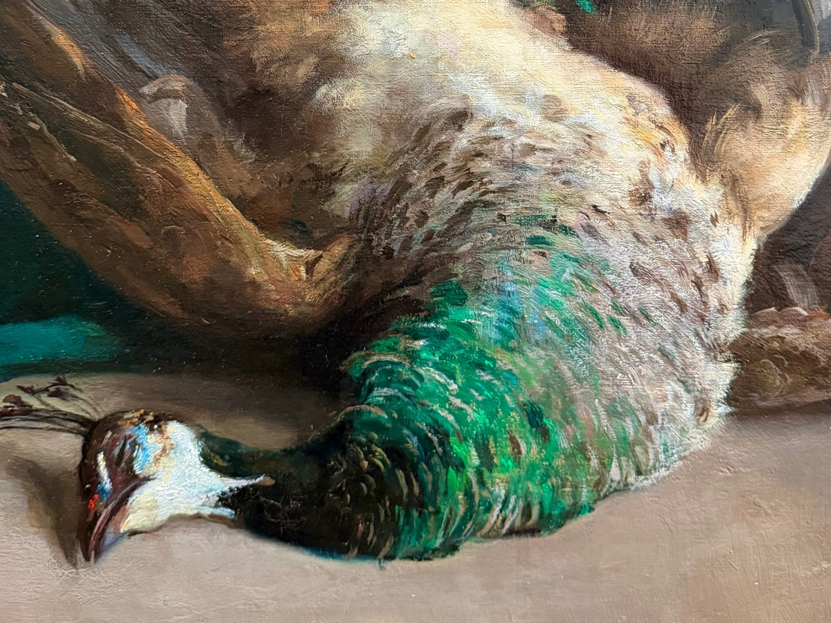 Jan Van Puyenbroeck (  Anvers 1887 – 1972 Schoten  ) - « Nature morte au paon »-photo-3