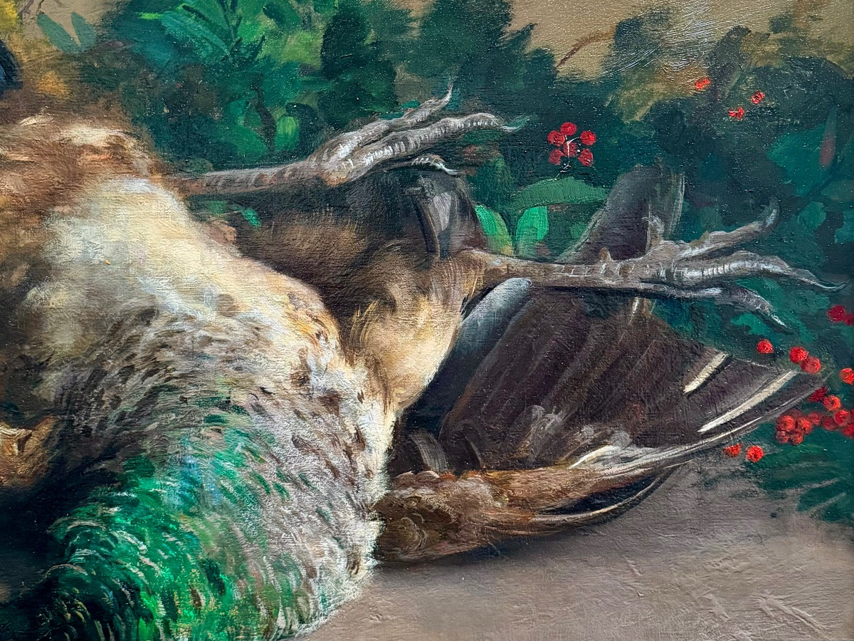 Jan Van Puyenbroeck (  Anvers 1887 – 1972 Schoten  ) - « Nature morte au paon »-photo-5