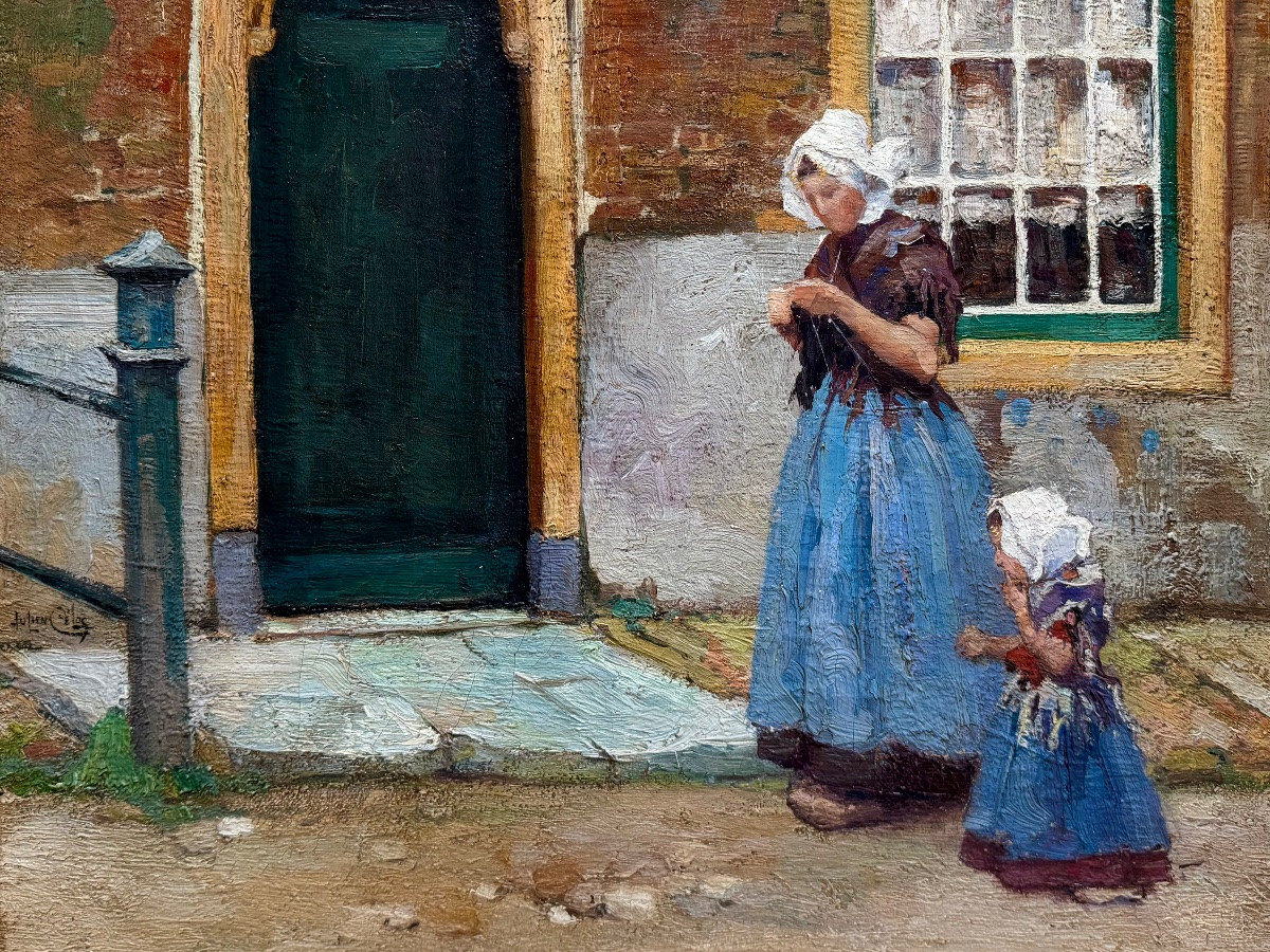 Julien Célos (1884 – Antwerp – 1953) - ' Mother And Child In Zeeland '-photo-3