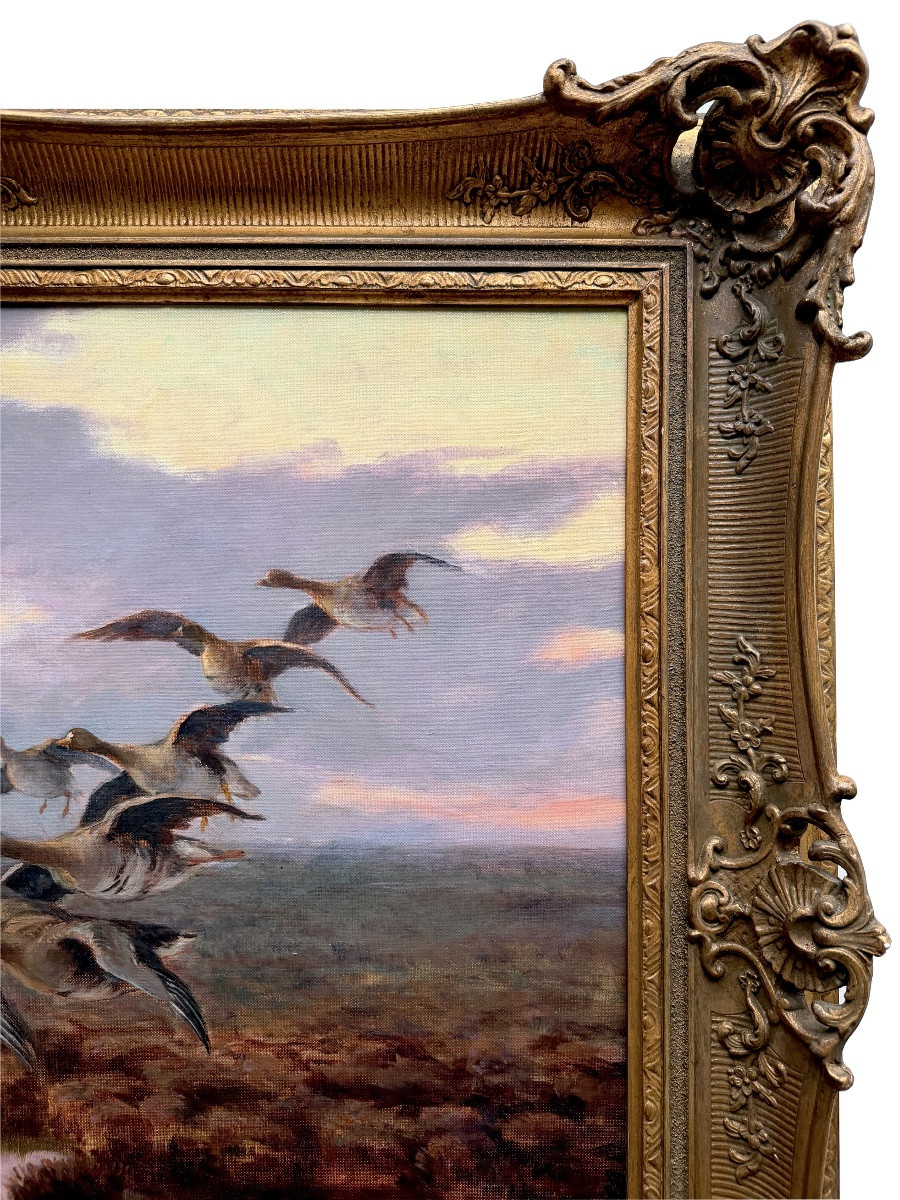 József Pálfy ( 1864 – 1934 ) - ' Vol d’automne des oies sauvages '-photo-3