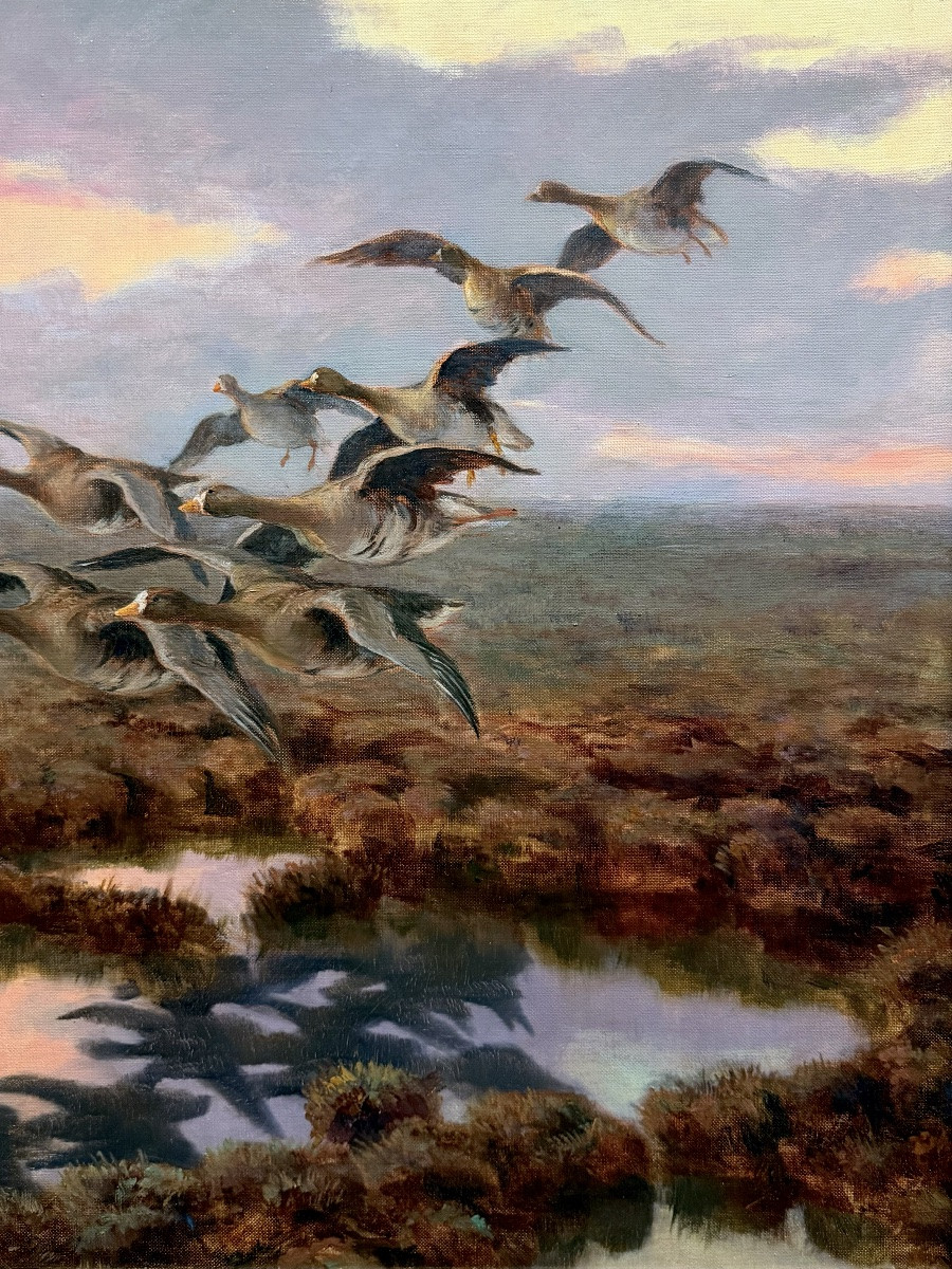 József Pálfy ( 1864 – 1934 ) - ' Vol d’automne des oies sauvages '-photo-2