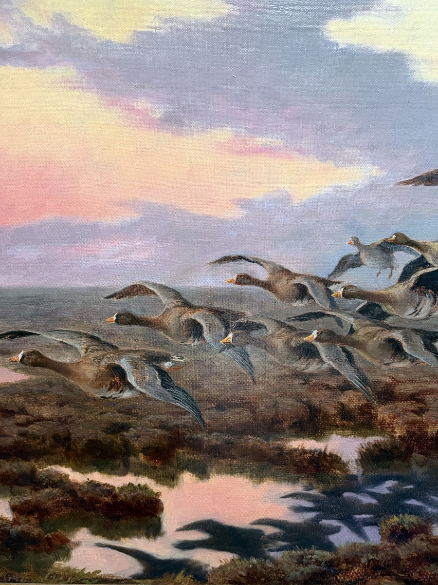 József Pálfy ( 1864 – 1934 ) - ' Vol d’automne des oies sauvages '-photo-5
