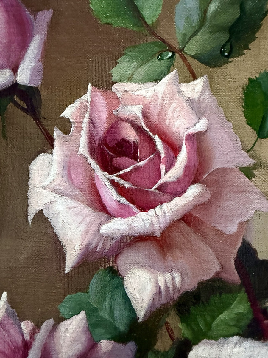 Pascal De Beucker (1861–1945) Belgian-american Painter – ' Roses In A Vase Of Angels '-photo-1